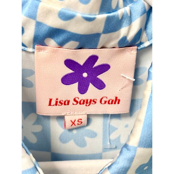 Lisa Says Gah Bailey Button Down Shirt & Wide Leg Pants Sleepwear Set Blue XS - Picture 5 of 8